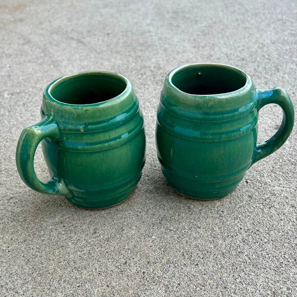 Vintage 1920s McCoy Pottery Ceramic Barrel Mugs 16 Mark Heavy Beer Stein 2 - Picture 1 of 7